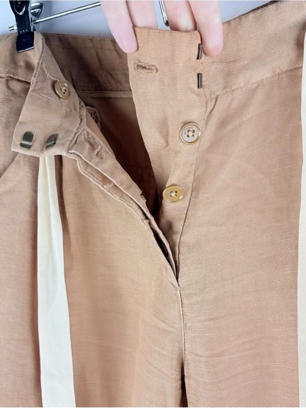 Aritzia Wilfred Allant Linen Blend Tan Crop Pants Chic Boho Business Size 2